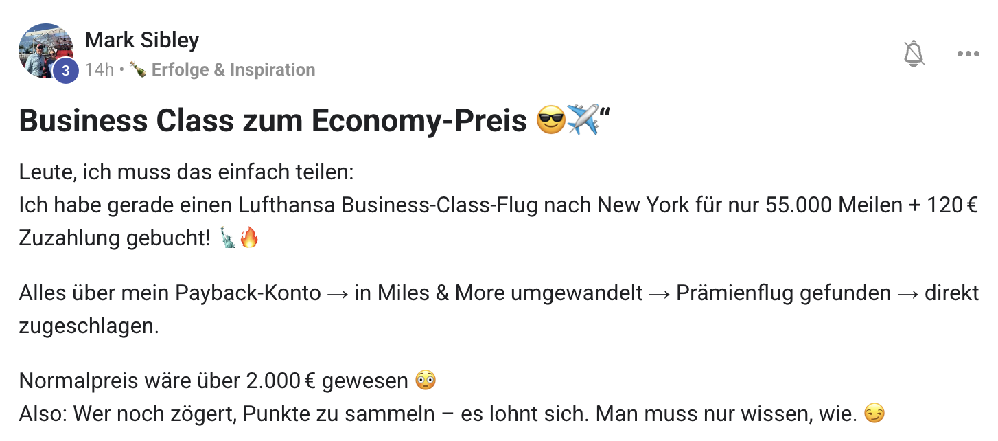 Community-Mitglied Mark – Lufthansa Business Class nach New York für 55.000 Meilen + 120 €